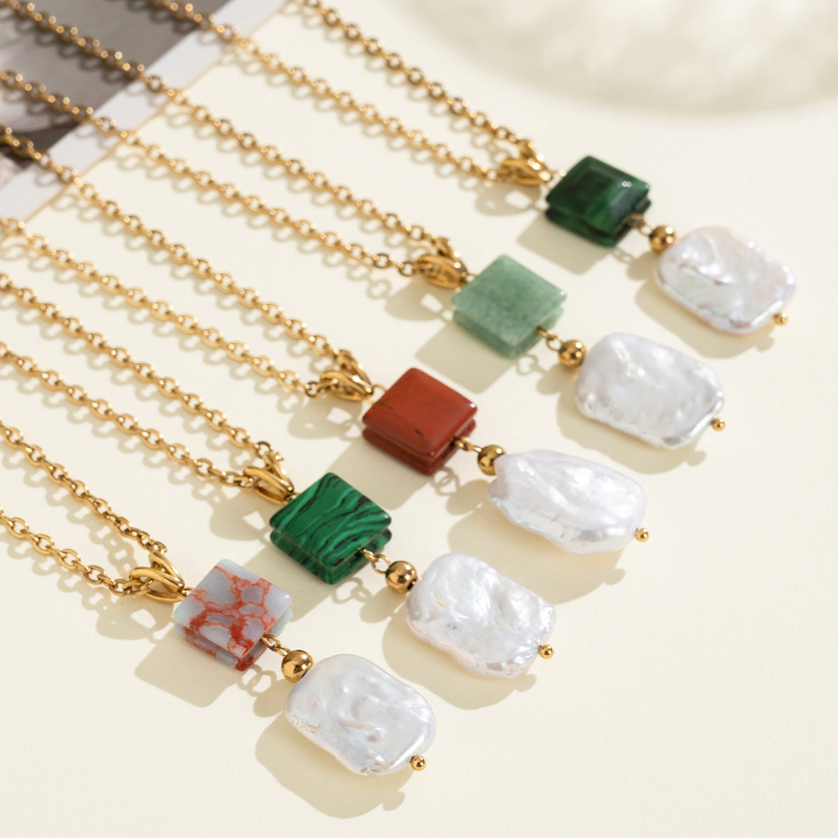 Freshwater Pearl & Coloured Stone Pendant Necklace