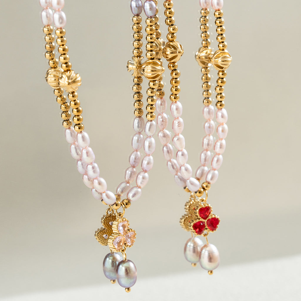 Freshwater Pearl & Zircon Floral Pendant Necklace