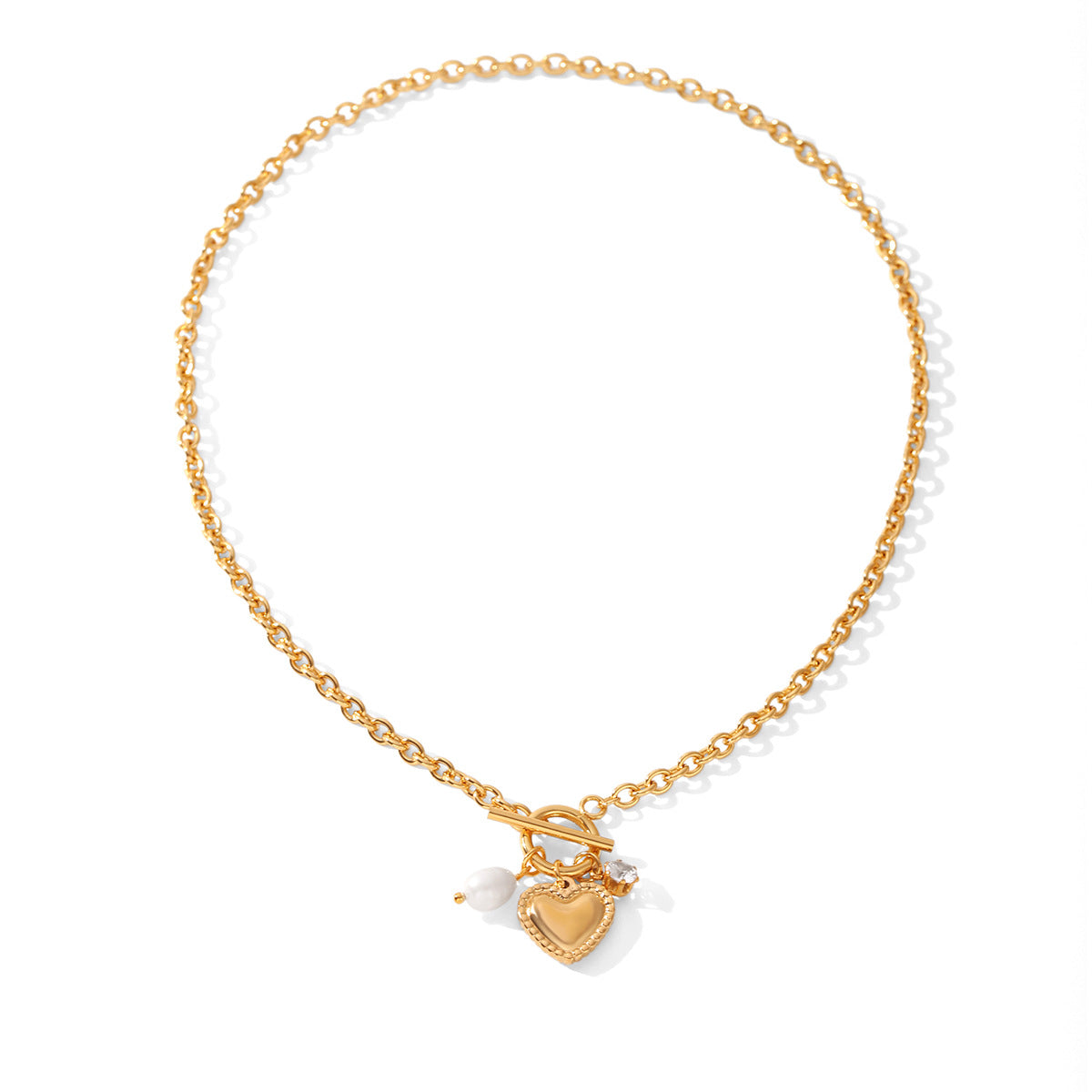 Freshwater Pearl Heart Pendant Necklace  Gold-Tone Stainless Steel