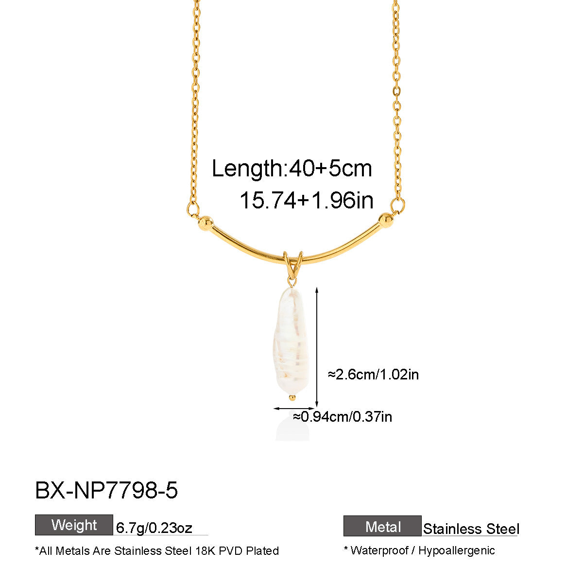 Baroque Freshwater Pearl Curved Bar Necklace - Purlstique
