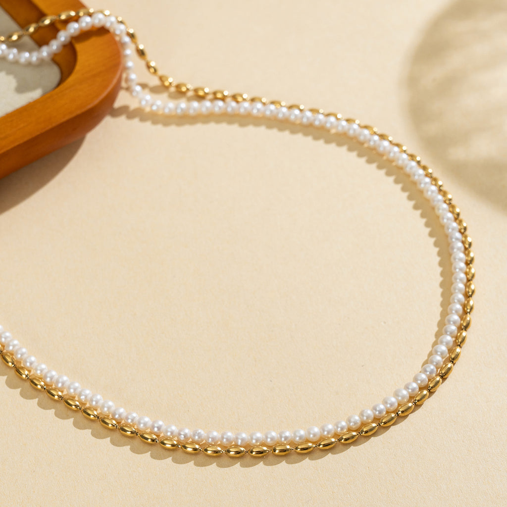 Freshwater Pearl Double-Layer Pendant Necklace