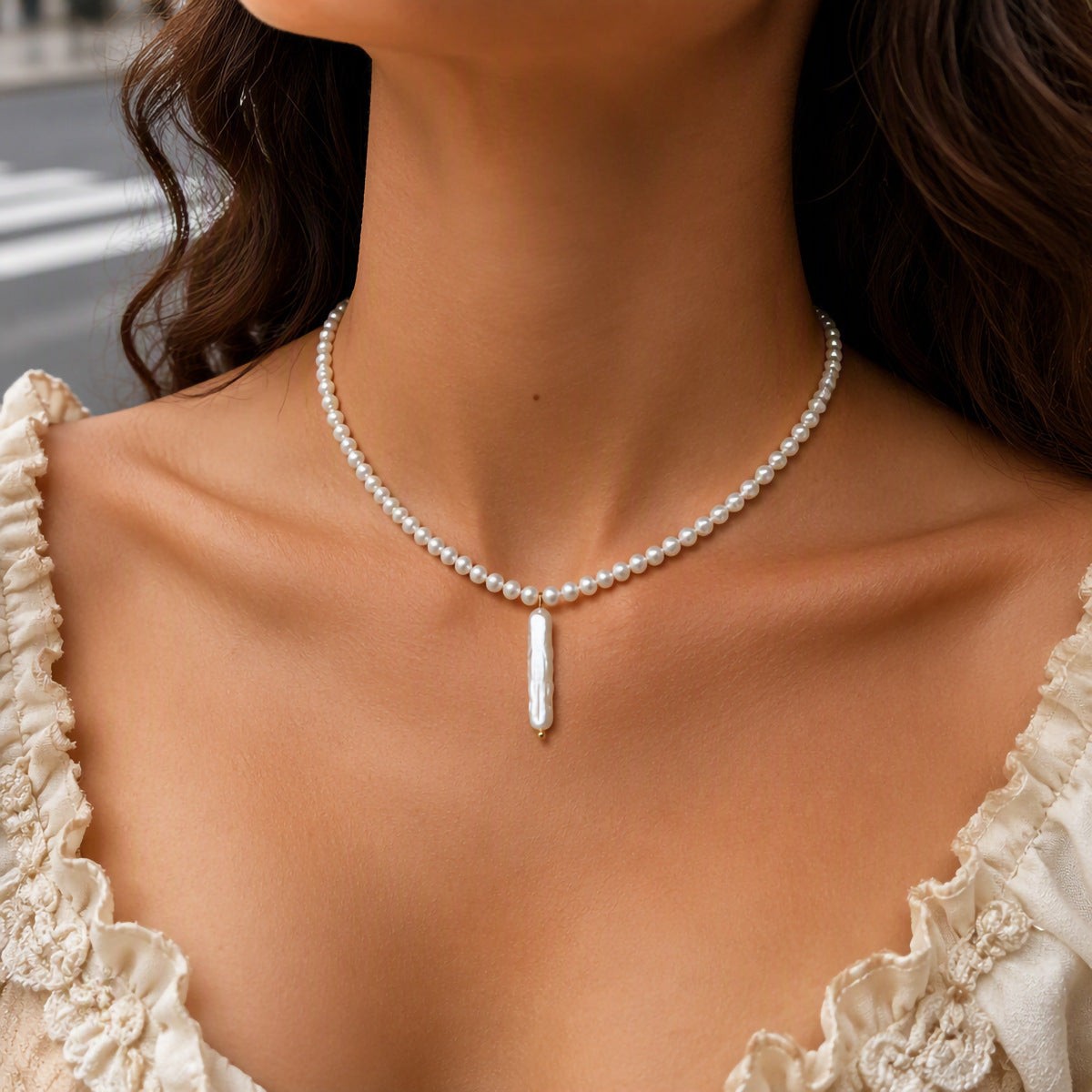 Freshwater Pearl Double-Layer Pendant Necklace