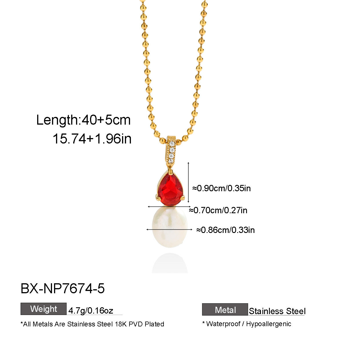 Freshwater Pearl & Teardrop Zircon Pendant Necklace - Purlstique