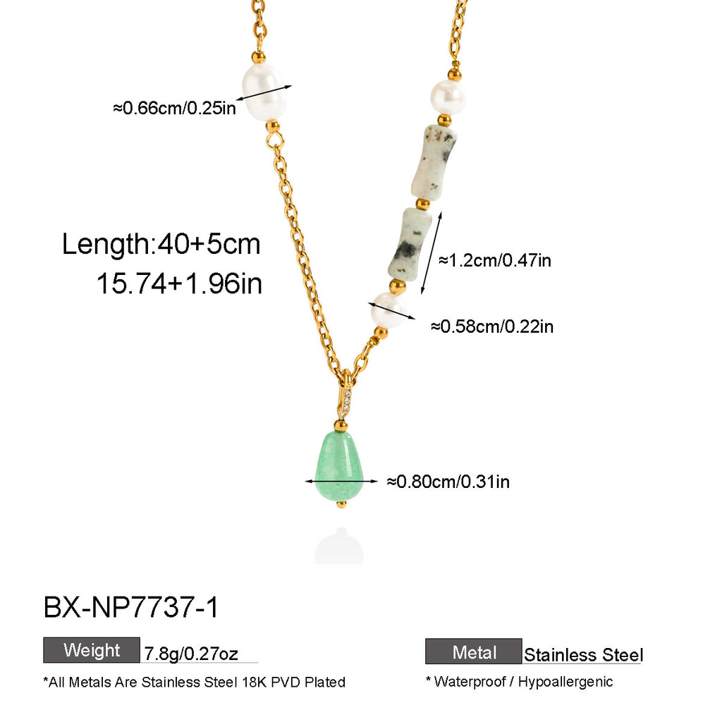 Freshwater Pearl & Natural Stone Pendant Necklace