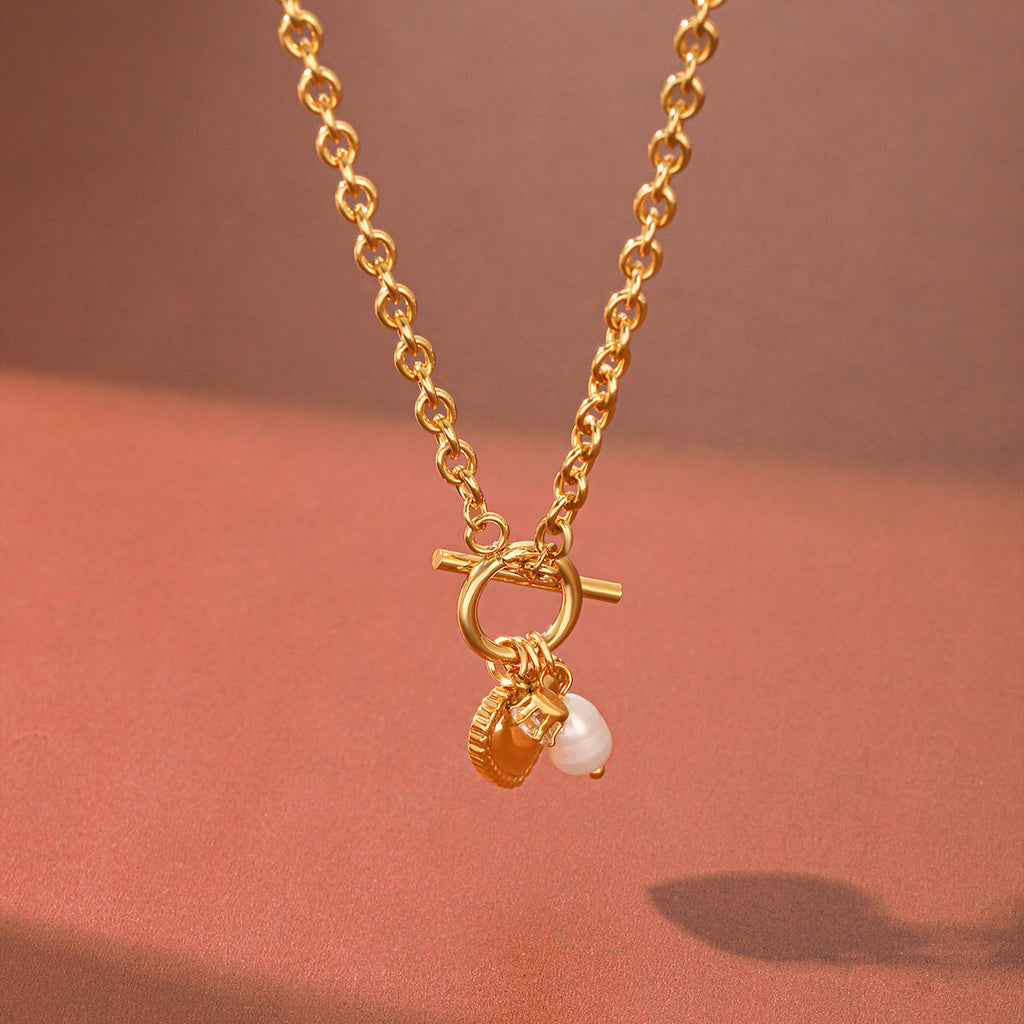 Freshwater Pearl Heart Pendant Necklace  Gold-Tone Stainless Steel