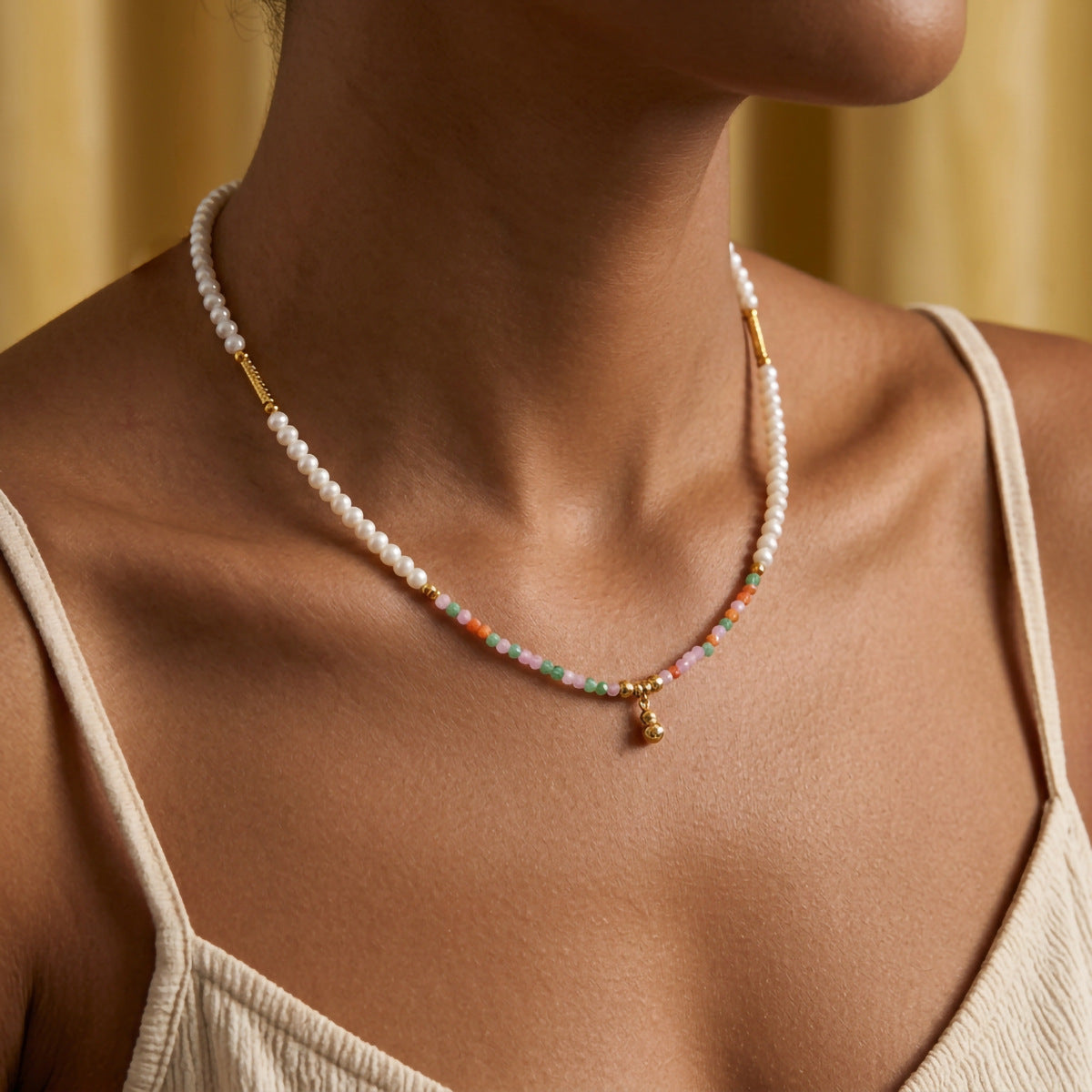 Freshwater Pearl & Pastel Beaded Necklace