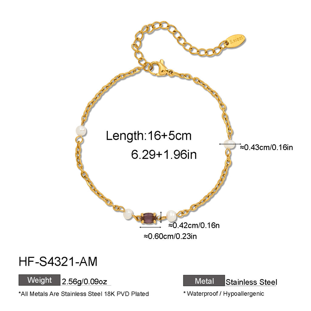 Freshwater Pearl & Oval Zircon Bracelet
