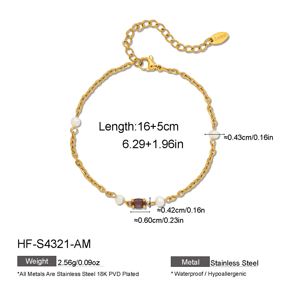 Freshwater Pearl & Oval Zircon Bracelet
