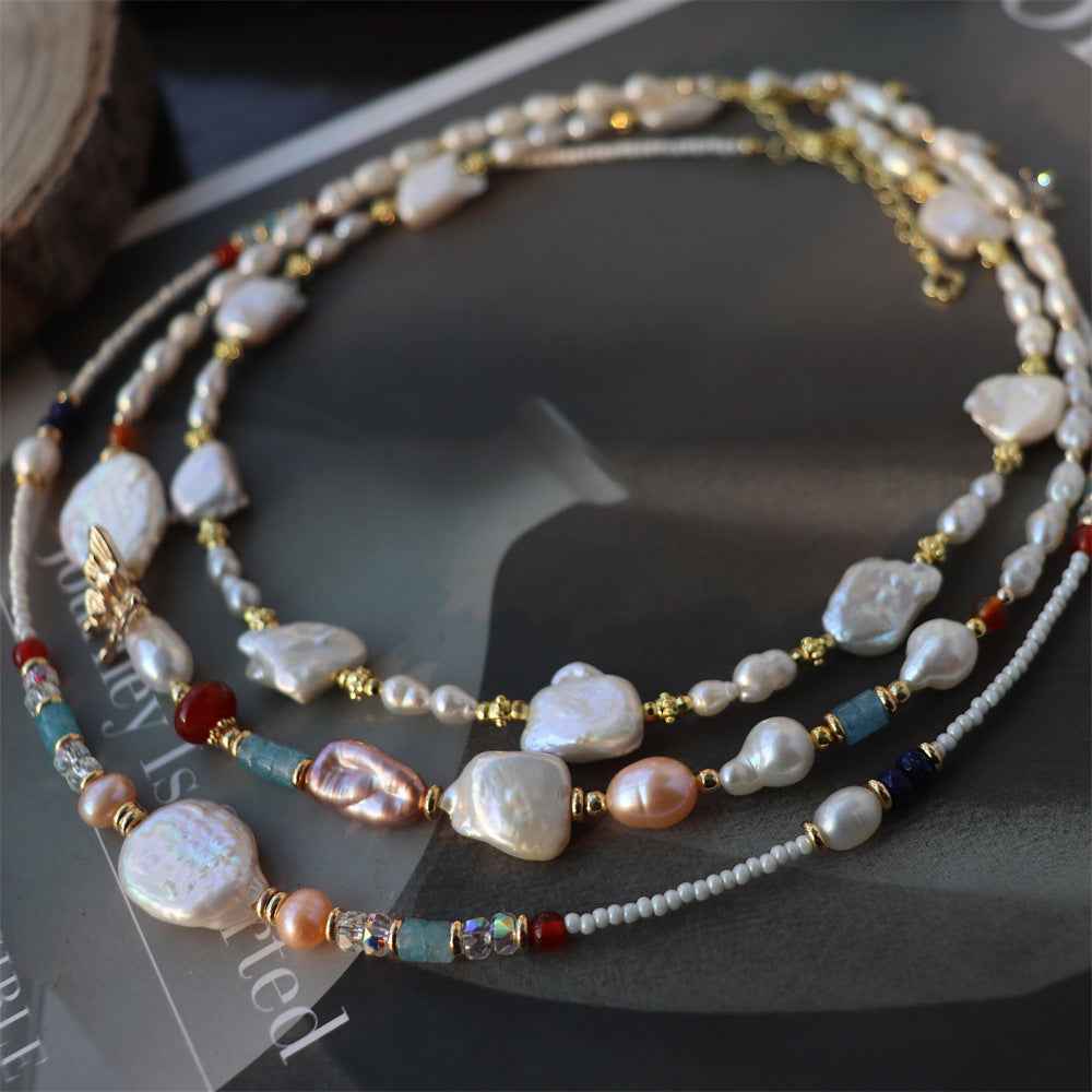 Cultured Pearl & Mother-of-Pearl Beaded Necklace | Vintage Inspired