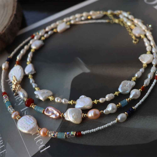 Cultured Pearl & Mother-of-Pearl Beaded Necklace | Vintage Inspired