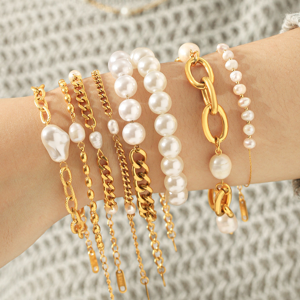 Freshwater Pearl & Gold-Tone Stainless Steel Bracelet