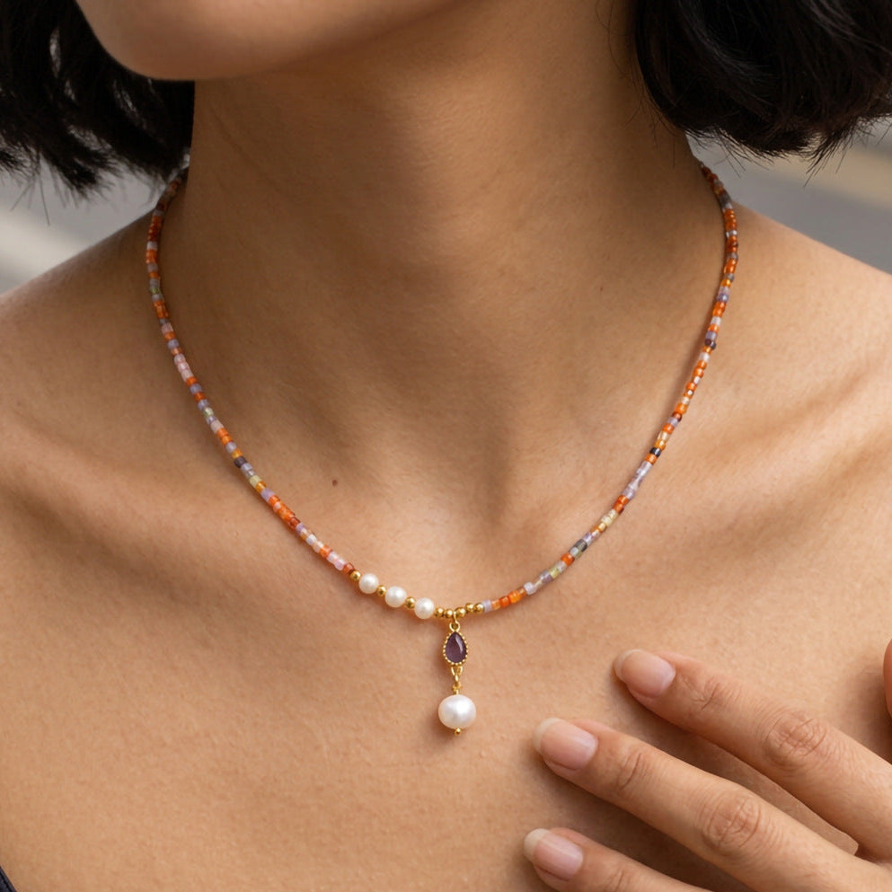 Freshwater Pearl & Teardrop Beaded Necklace