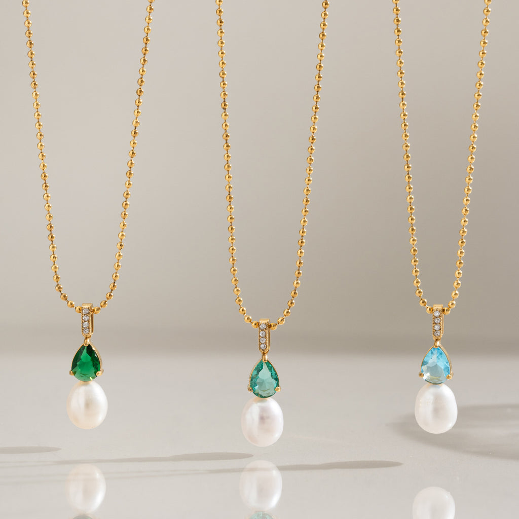 Freshwater Pearl & Teardrop Zircon Pendant Necklace