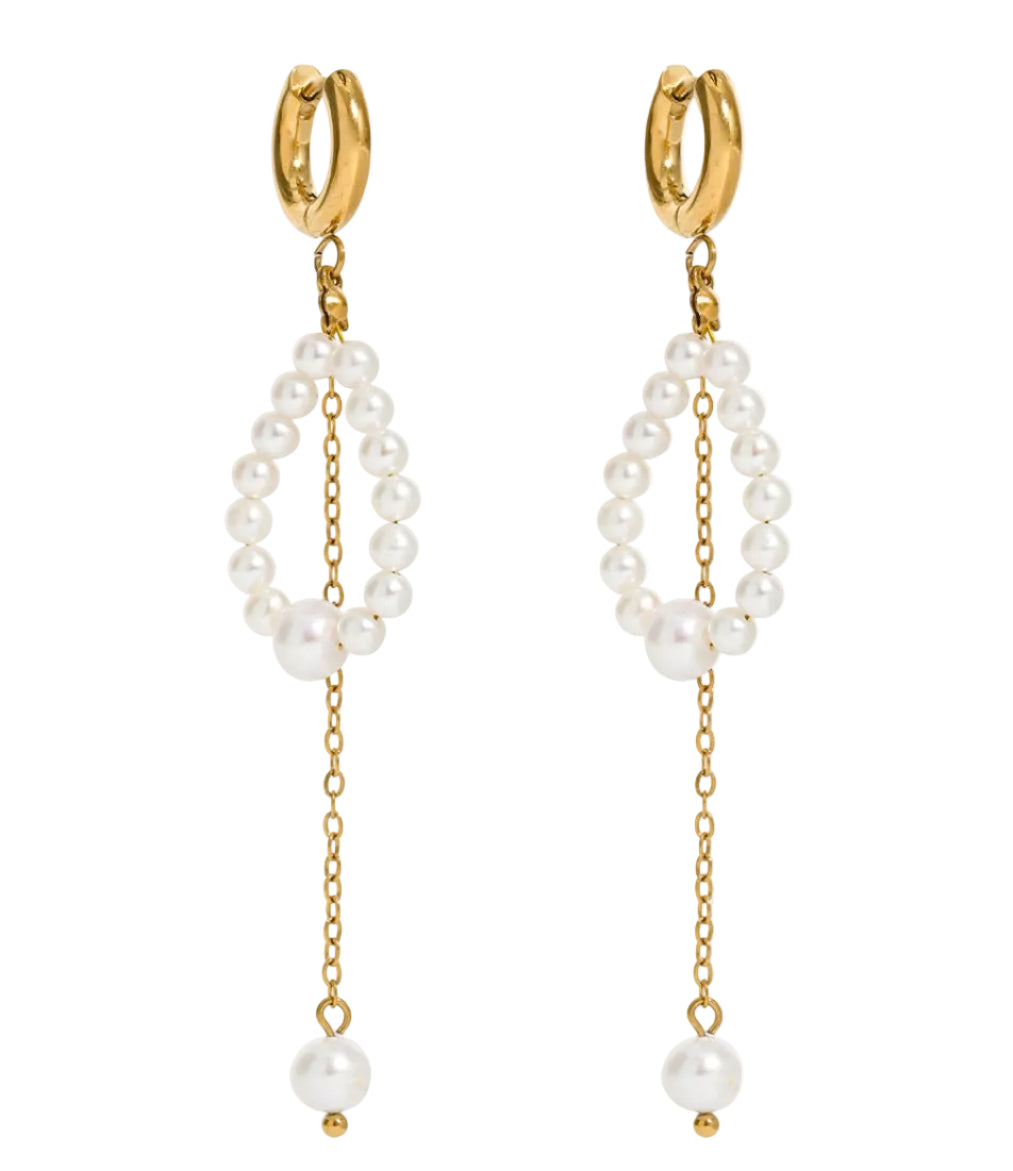 Freshwater Pearl & Coloured Stone Drop Earrings