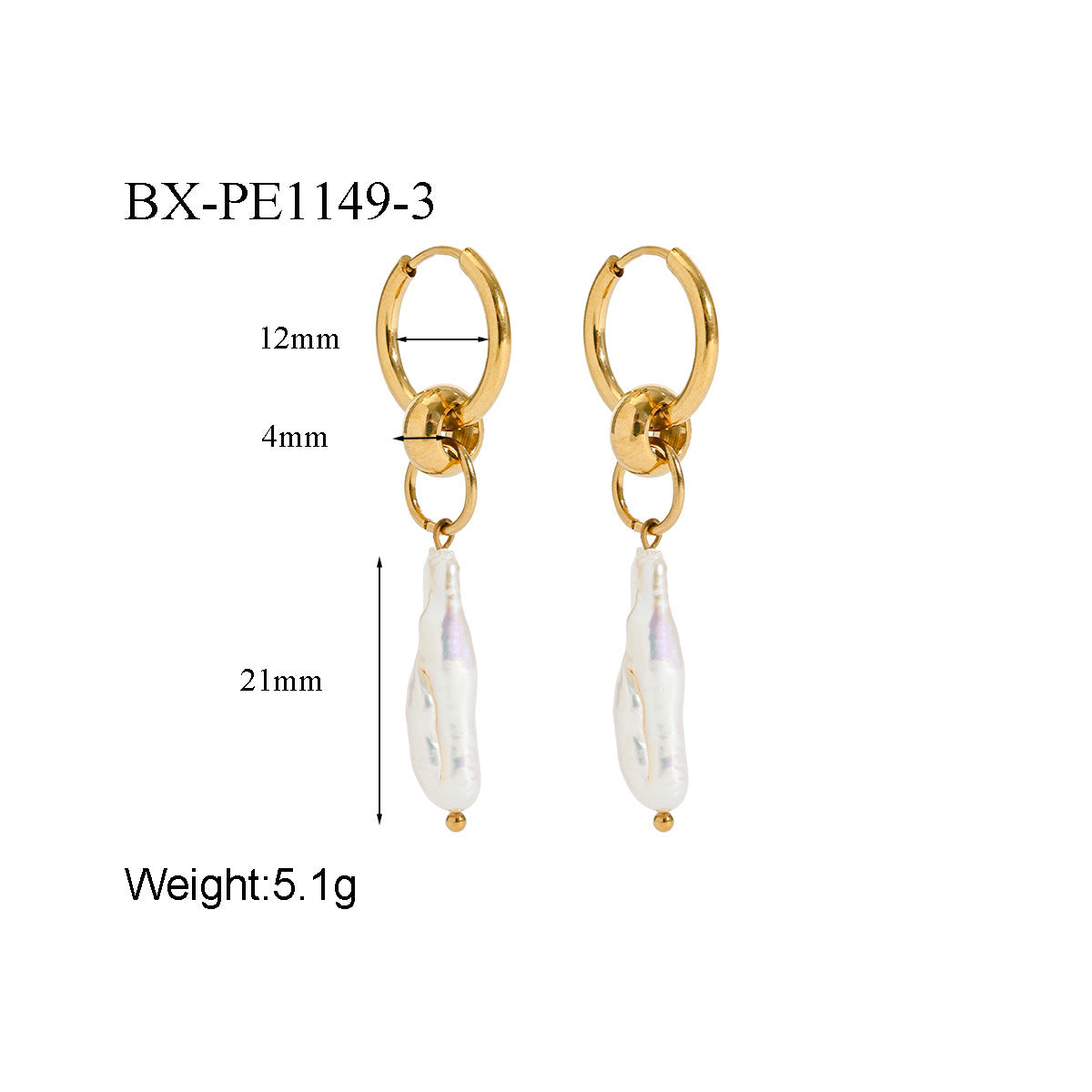 Freshwater Pearl Drop Earrings in 18K Gold-Plated Stainless Steel - Purlstique