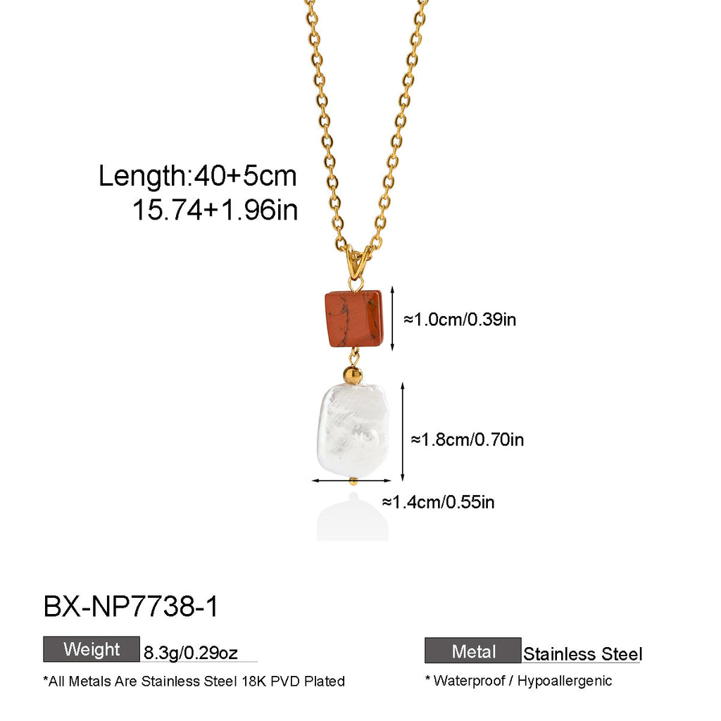 Freshwater Pearl & Coloured Stone Pendant Necklace