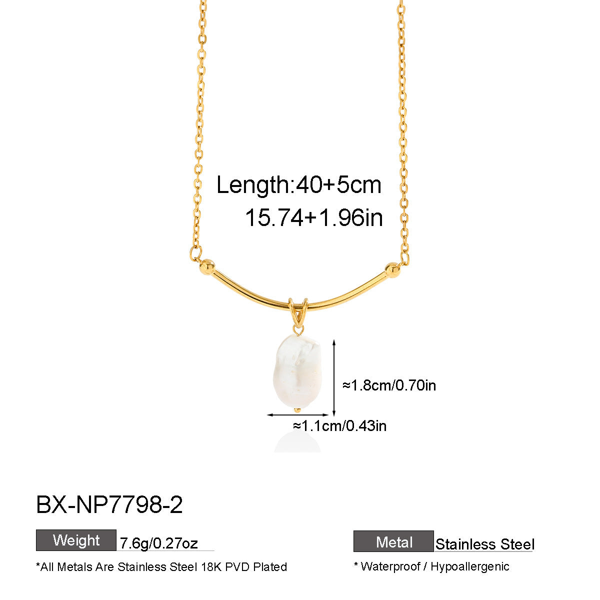 Baroque Freshwater Pearl Curved Bar Necklace - Purlstique