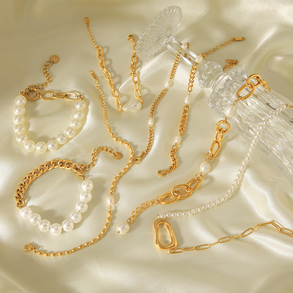 Freshwater Pearl & Gold-Tone Stainless Steel Bracelet