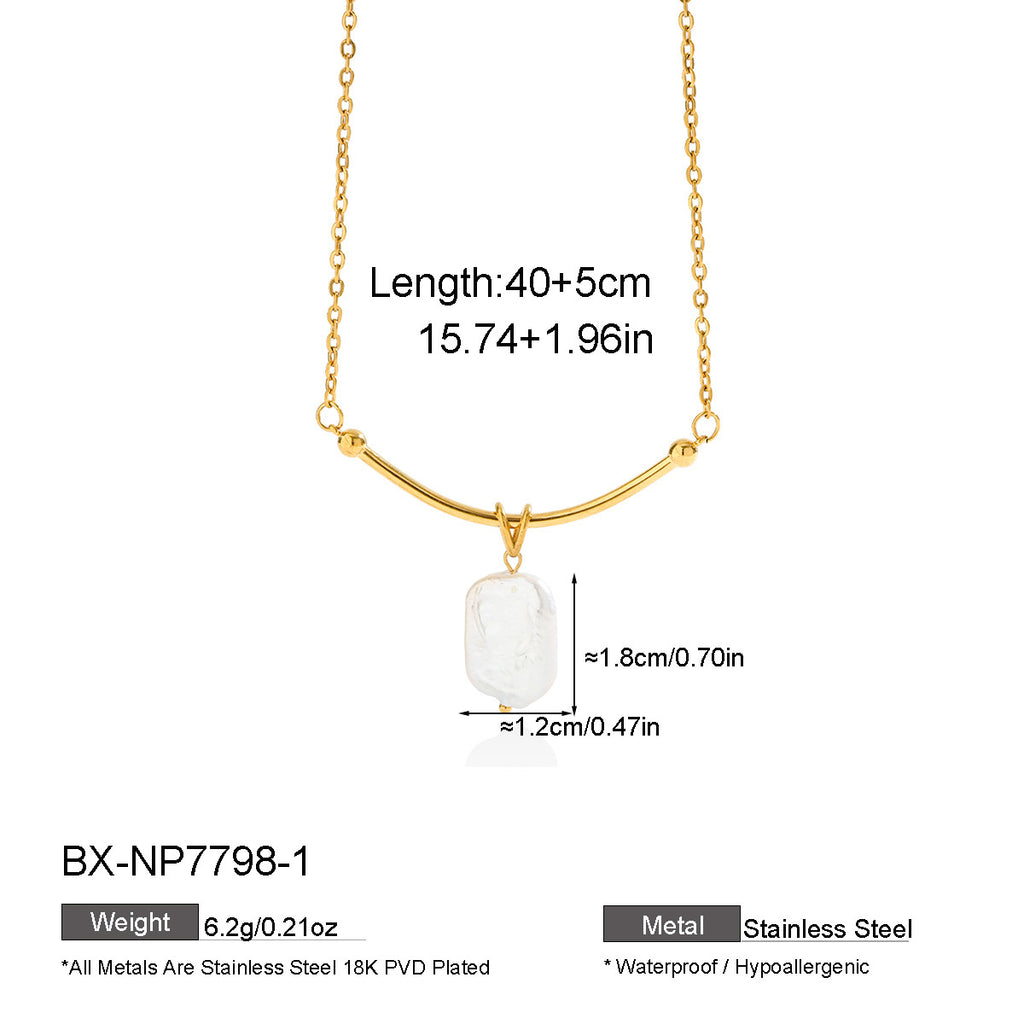 Baroque Freshwater Pearl Curved Bar Necklace