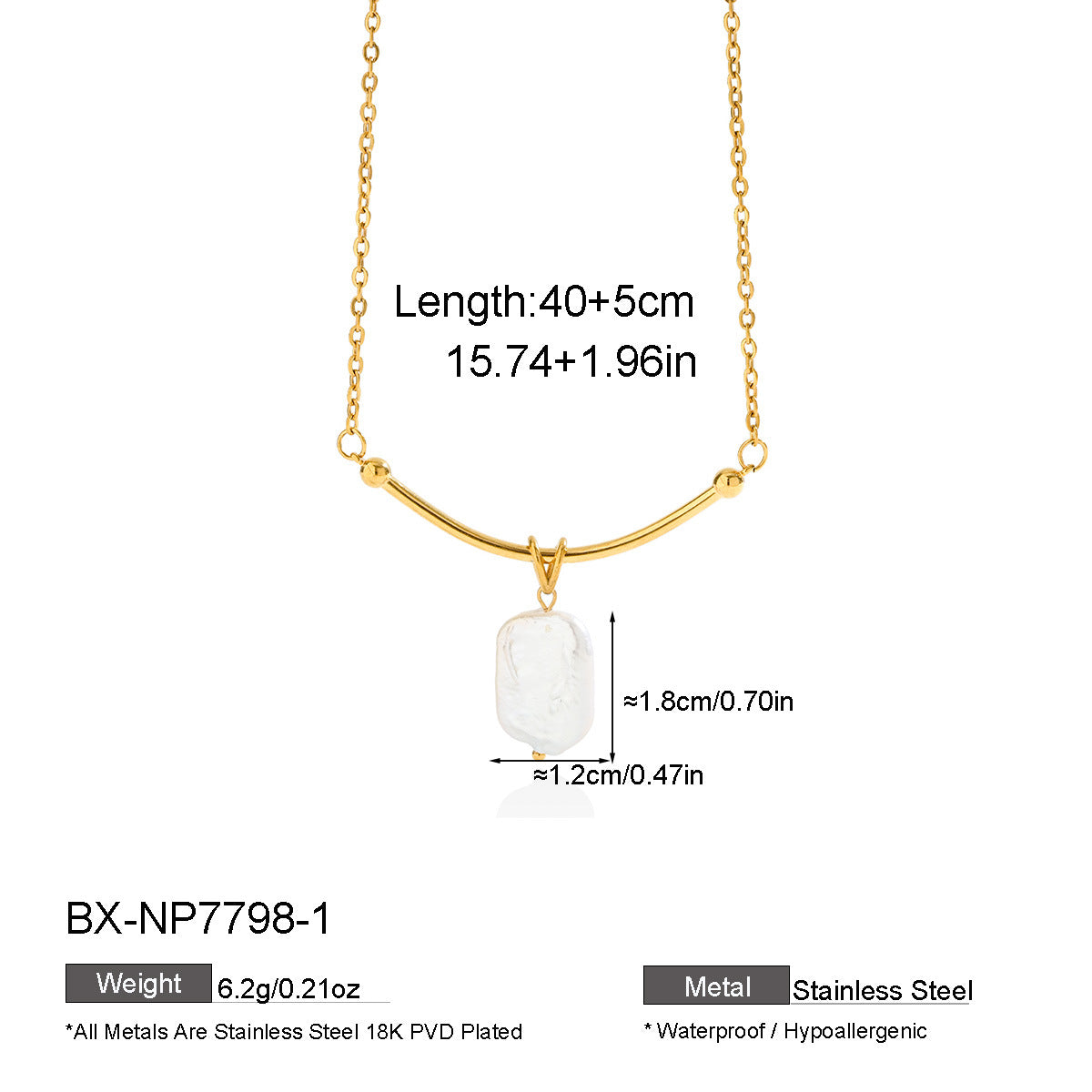 Baroque Freshwater Pearl Curved Bar Necklace