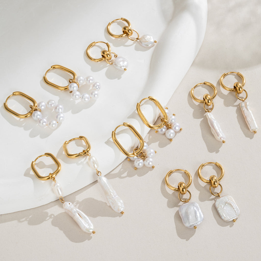 Freshwater Pearl Drop Earrings in 18K Gold-Plated Stainless Steel