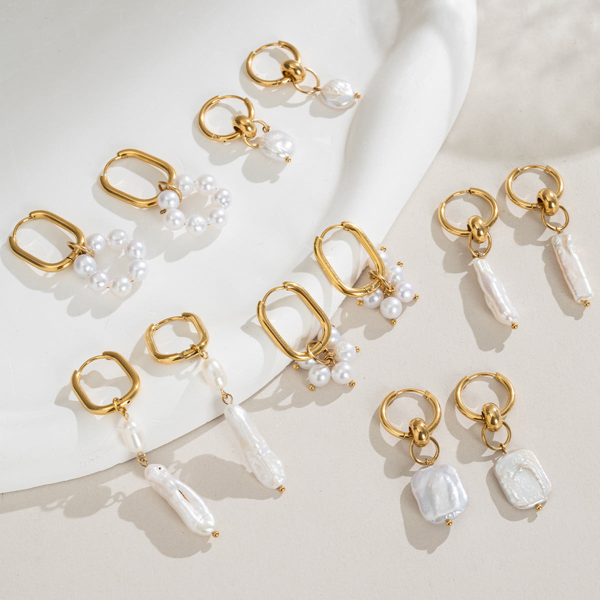 Freshwater Pearl Drop Earrings in 18K Gold-Plated Stainless Steel